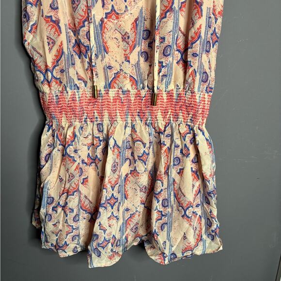 Chloe Oliver Pink and Blue Print Sleeveless Silk Tunic With Tassels Size Small - Picture 3 of 6